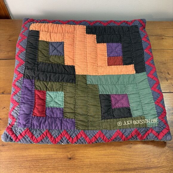 Judi Boisson Other - VTG Judi Boisson Cotton Log Cabin Patchwork Quilted Throw Pillow 90s 16x16"